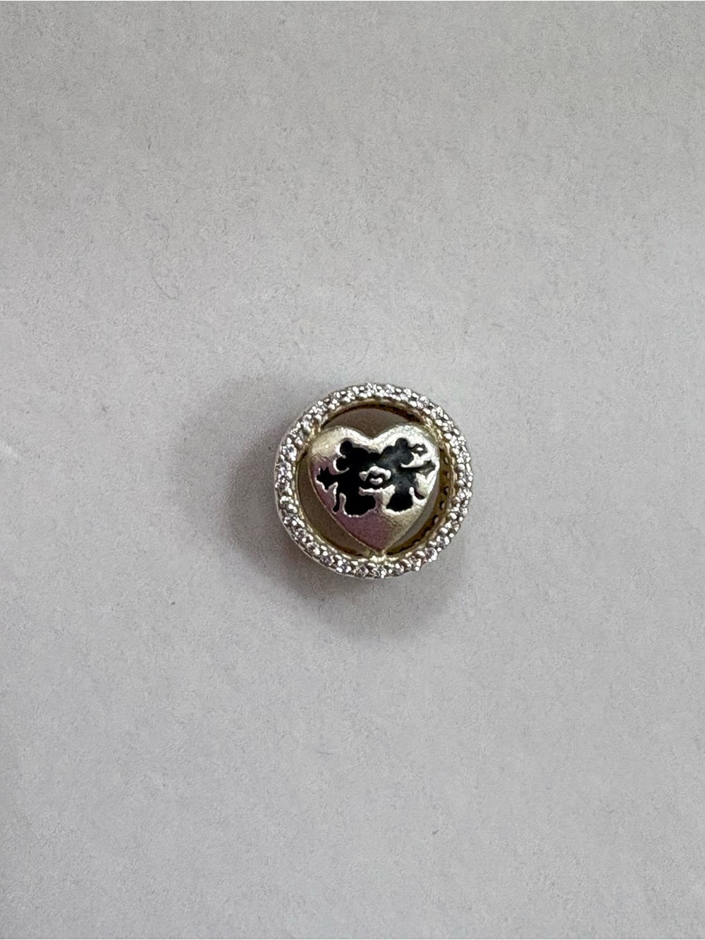 Pandora Silver Heart Charm with Black Accents and Sparkle Rim